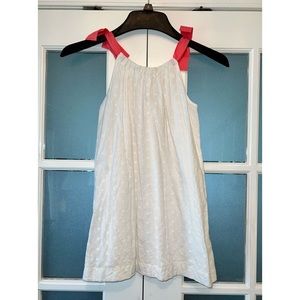 LANDS’ END GIRLS SLEEVELESS WHITE EYELET SWING DRESS WITH PINK BOW STRAPS 🎀🤍
